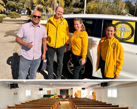 Pasadena Spanish church Pastor Flores (left) receives unexpected help from volunteers from the Church of Scientology.