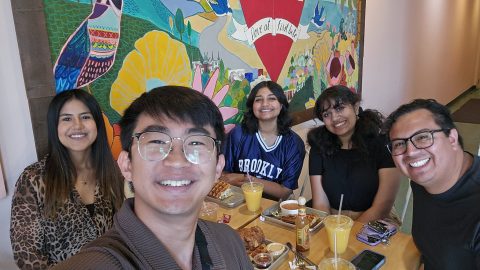 Seo (front left) and Northridge Pastor Sergio Caishpal (front right) meet up with students from CSUN.