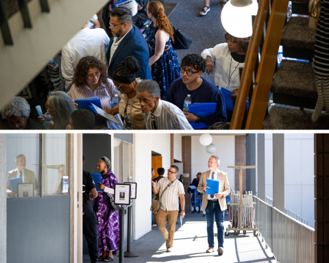 Attendees move through the halls of Vallejo Drive church.